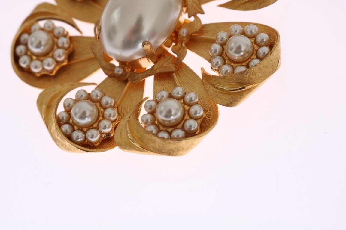 Gold Plated Brass Floral Pearls Hair Clip