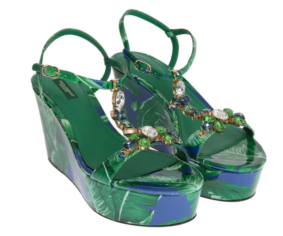 Banana Leaf Leather Crystal Sandals