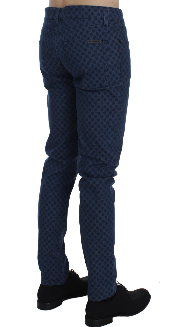 Blue Cotton Stretch Slim Fit Pants