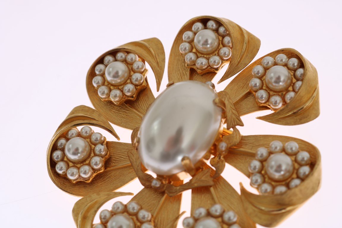 Gold Plated Brass Floral Pearls Hair Clip