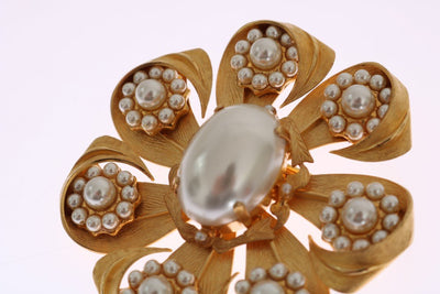 Gold Plated Brass Floral Pearls Hair Clip
