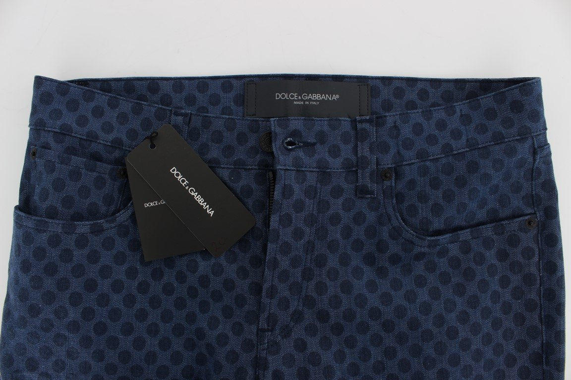 Blue Cotton Stretch Slim Fit Pants
