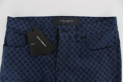 Blue Cotton Stretch Slim Fit Pants