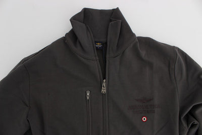 Gray Cotton Stretch Full Zipper Sweater