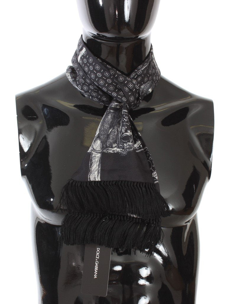 Gray Silk Monkey Pattern Scarf