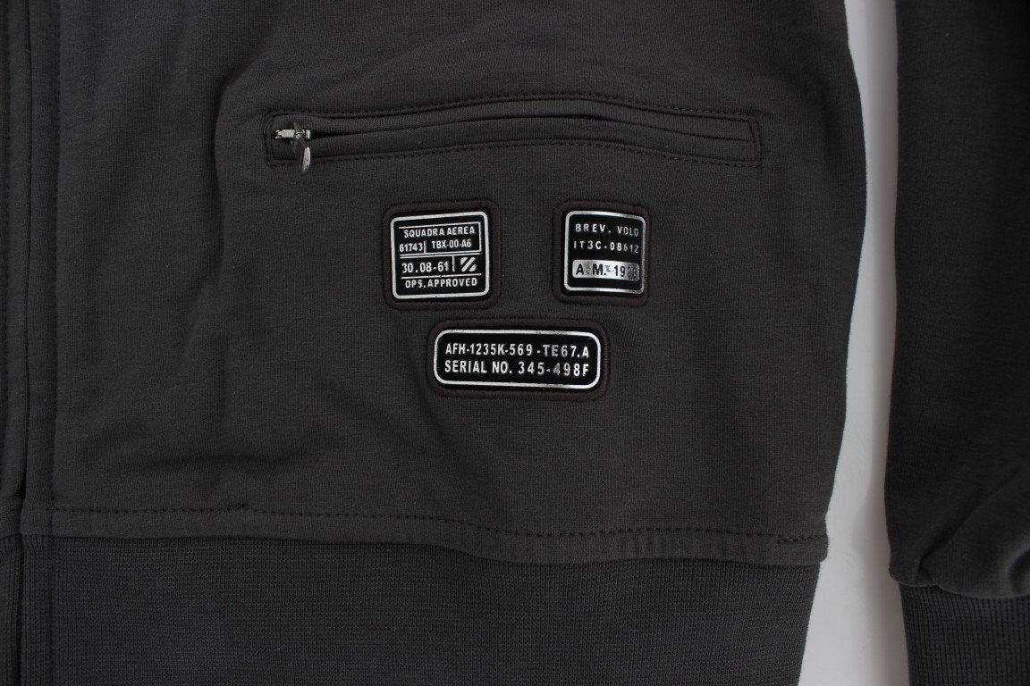 Gray Cotton Stretch Full Zipper Sweater