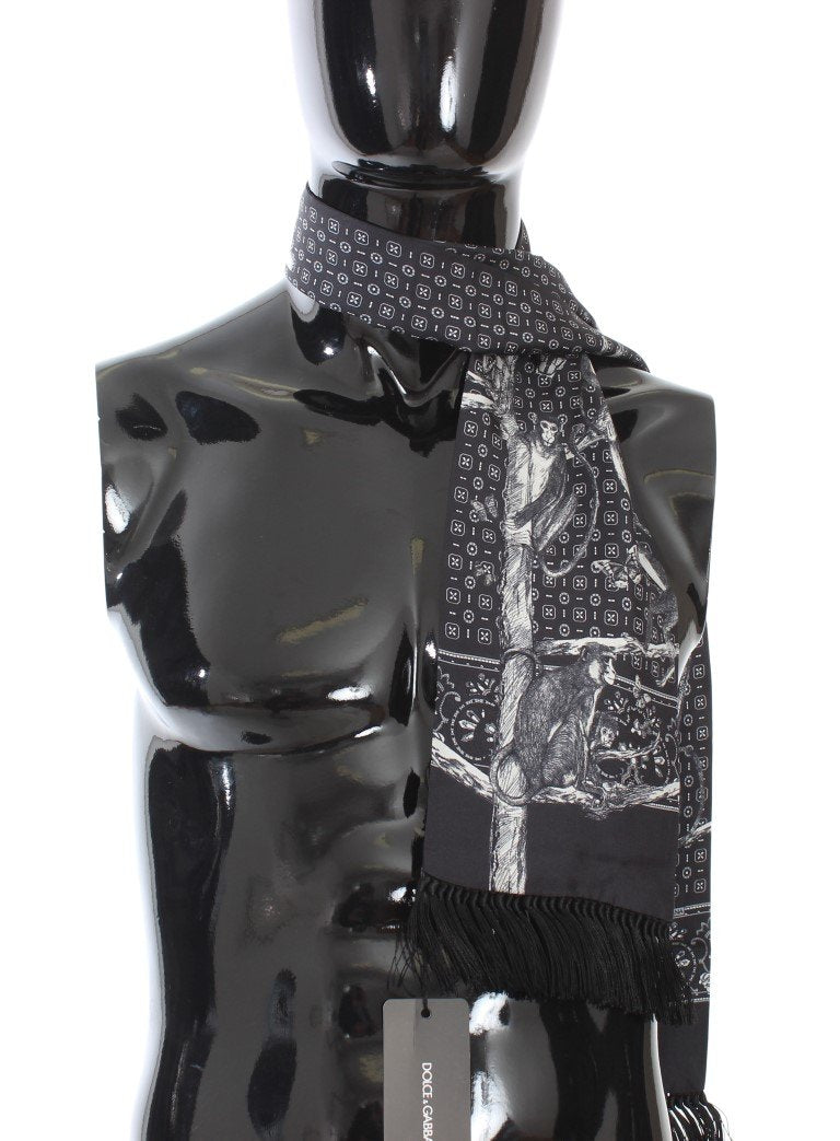 Gray Silk Monkey Pattern Scarf