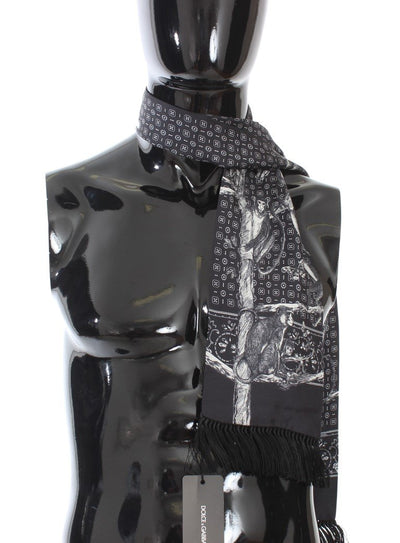 Gray Silk Monkey Pattern Scarf