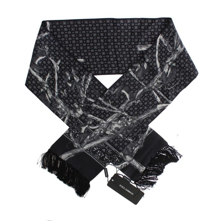 Gray Silk Monkey Pattern Scarf
