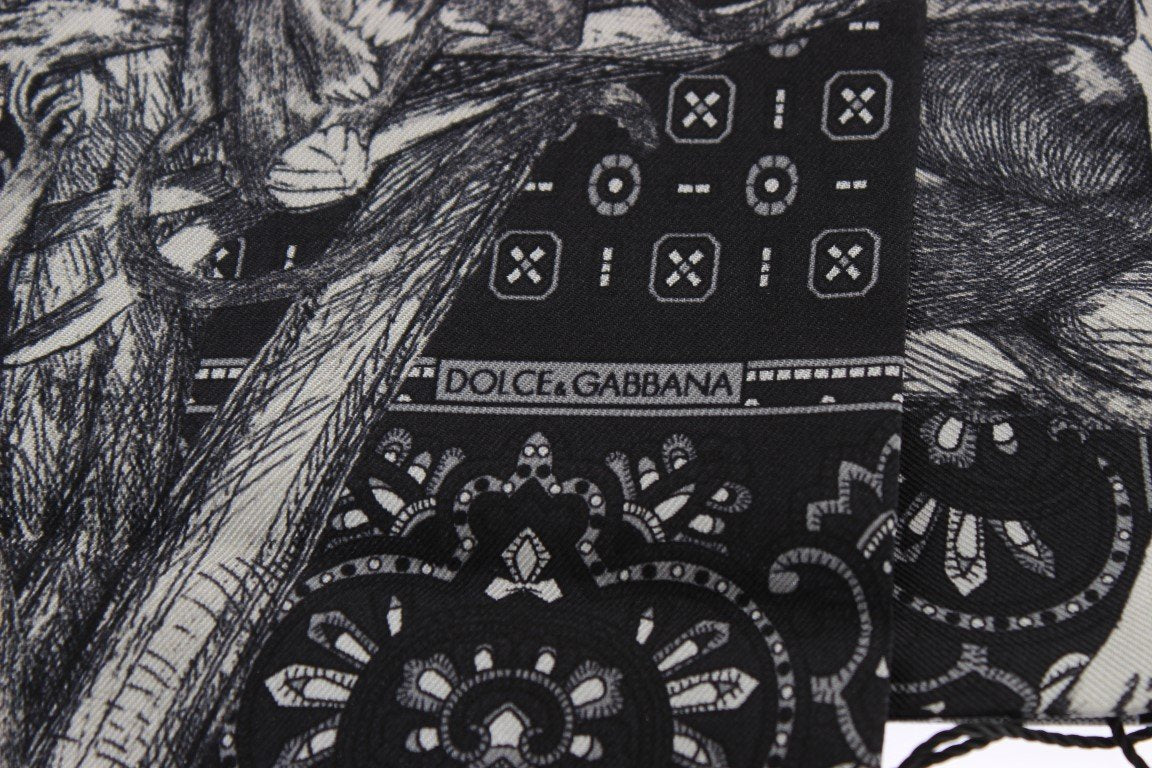 Gray Silk Monkey Pattern Scarf