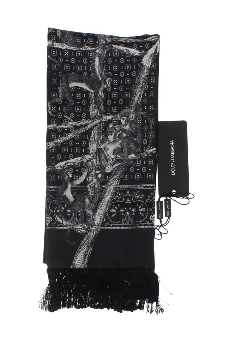 Gray Silk Monkey Pattern Scarf