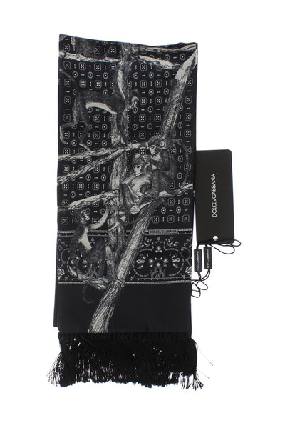 Gray Silk Monkey Pattern Scarf