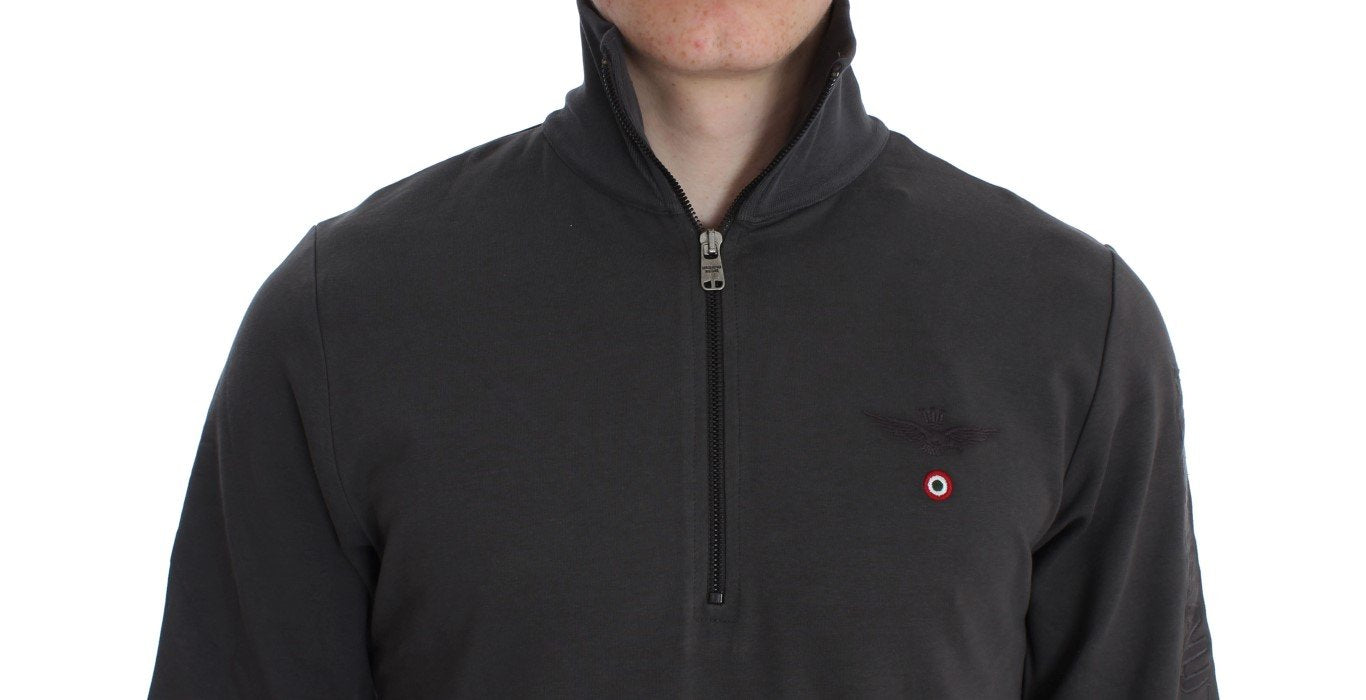 Gray Cotton Stretch Half Zipper Sweater