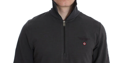 Gray Cotton Stretch Half Zipper Sweater