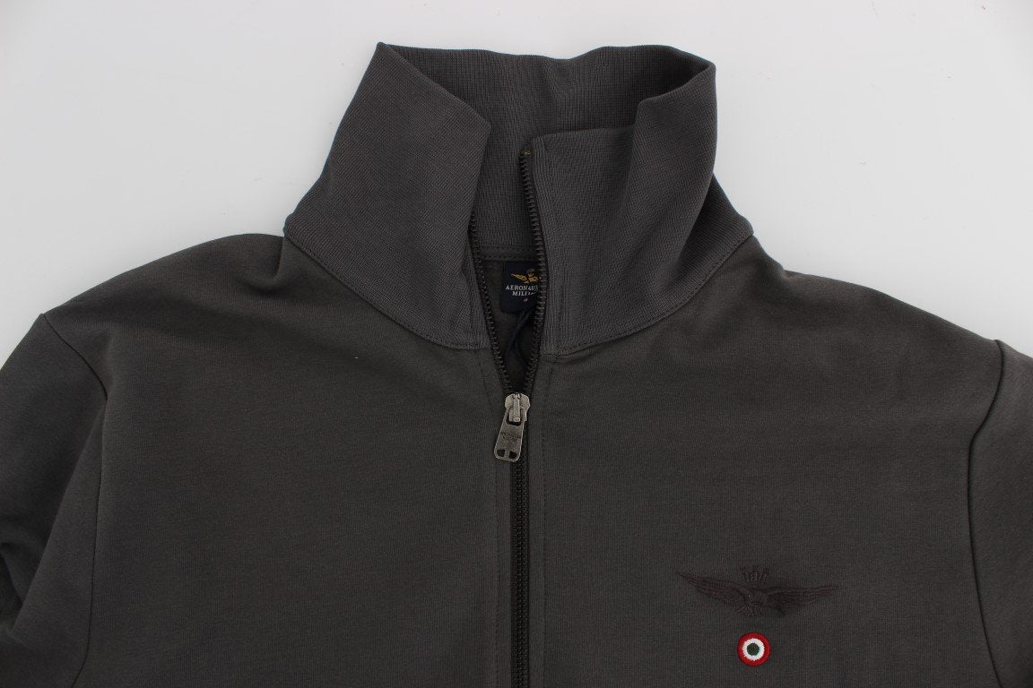 Gray Cotton Stretch Half Zipper Sweater