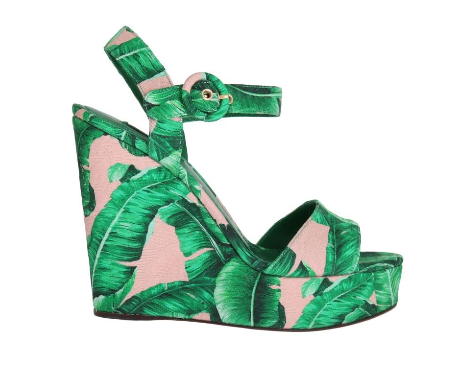 Green Banana Leaf Wedges Platform Sandals