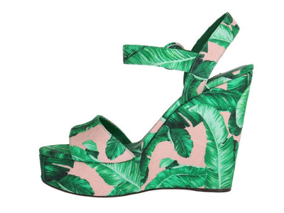 Green Banana Leaf Wedges Platform Sandals