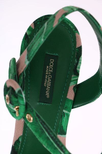 Green Banana Leaf Wedges Platform Sandals