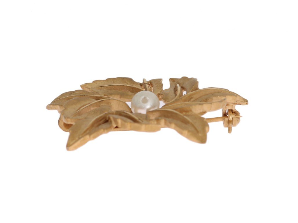 Gold Brass Pearl Leafes SICILY Brooch