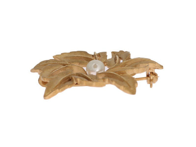 Gold Brass Pearl Leafes SICILY Brooch