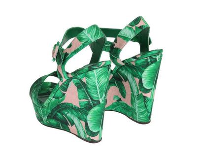 Green Banana Leaf Wedges Platform Sandals
