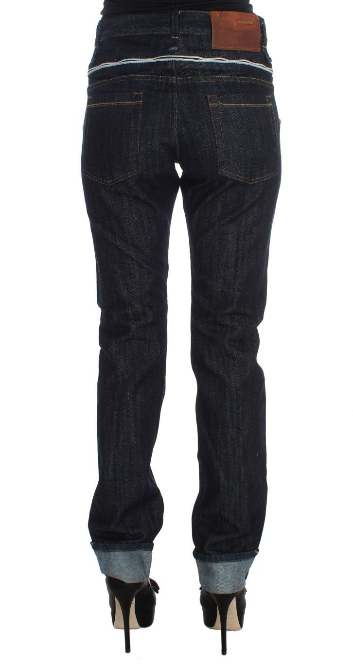 Blue Cotton Straight Fit High Waist Jeans