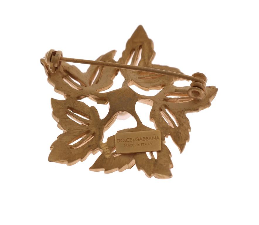 Gold Brass Pearl Leafes SICILY Brooch