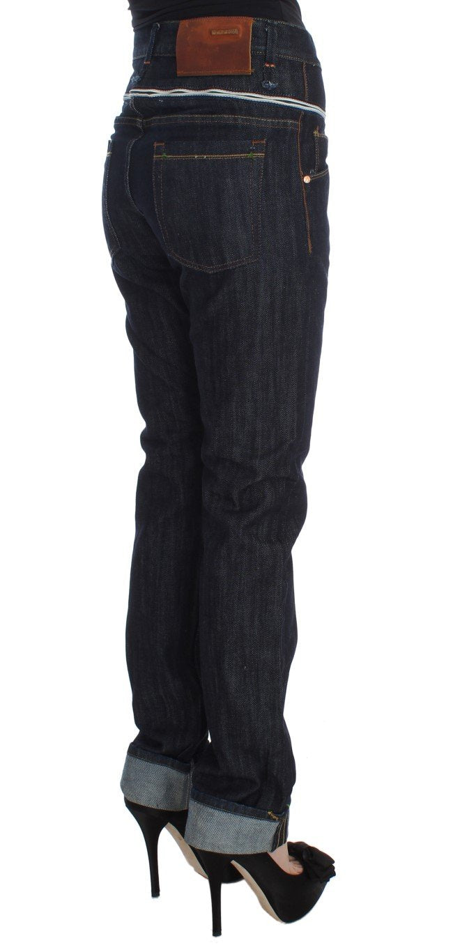 Blue Cotton Straight Fit High Waist Jeans