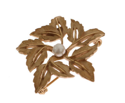 Gold Brass Pearl Leafes SICILY Brooch