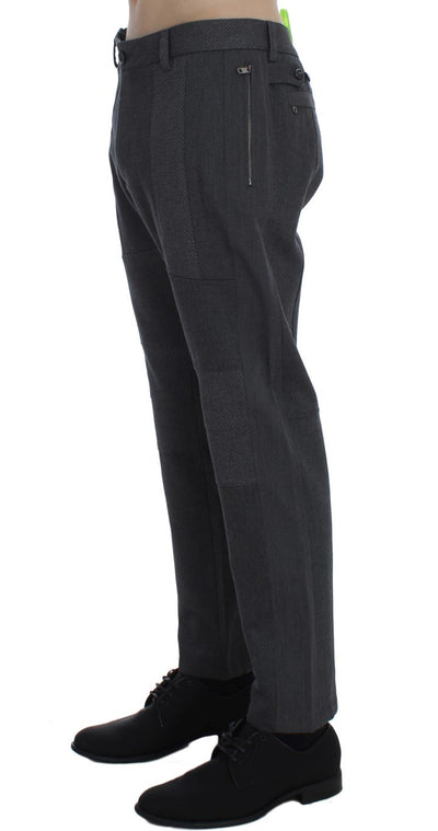 Gray Striped Stretch Cotton Pants