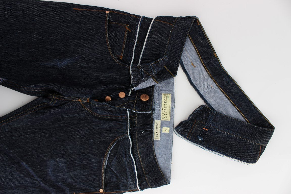 Blue Cotton Straight Fit High Waist Jeans