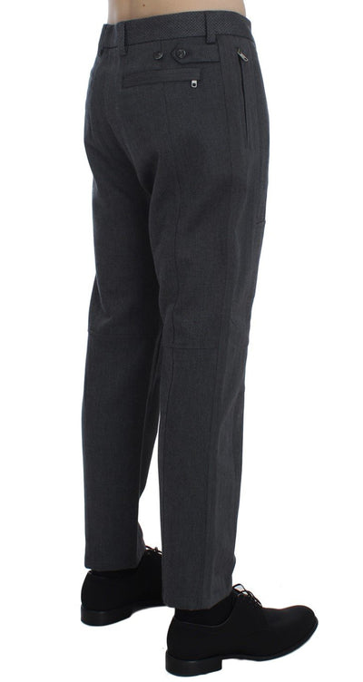 Gray Striped Stretch Cotton Pants
