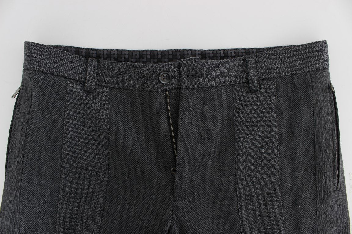 Gray Striped Stretch Cotton Pants