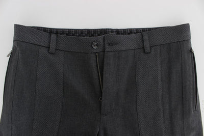 Gray Striped Stretch Cotton Pants