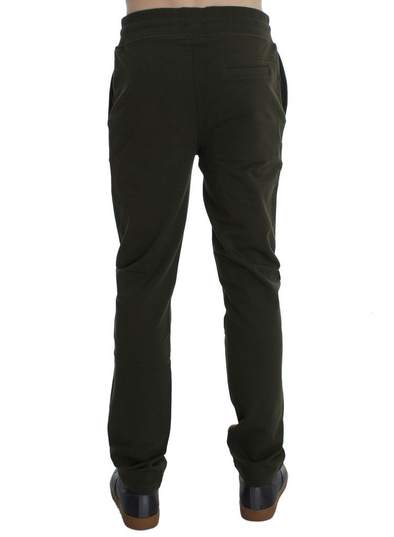 Green Cotton Stretch Casual Pants