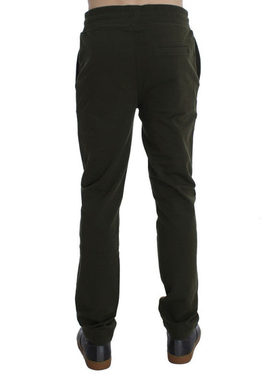 Green Cotton Stretch Casual Pants