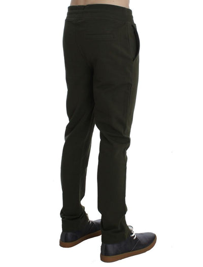 Green Cotton Stretch Casual Pants