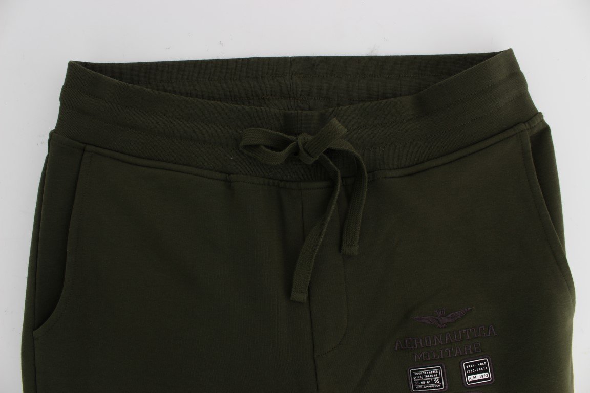 Green Cotton Stretch Casual Pants