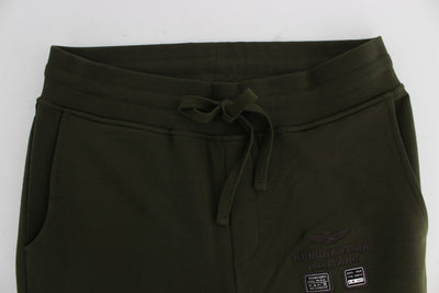 Green Cotton Stretch Casual Pants