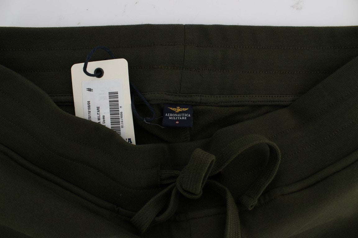 Green Cotton Stretch Casual Pants