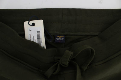 Green Cotton Stretch Casual Pants