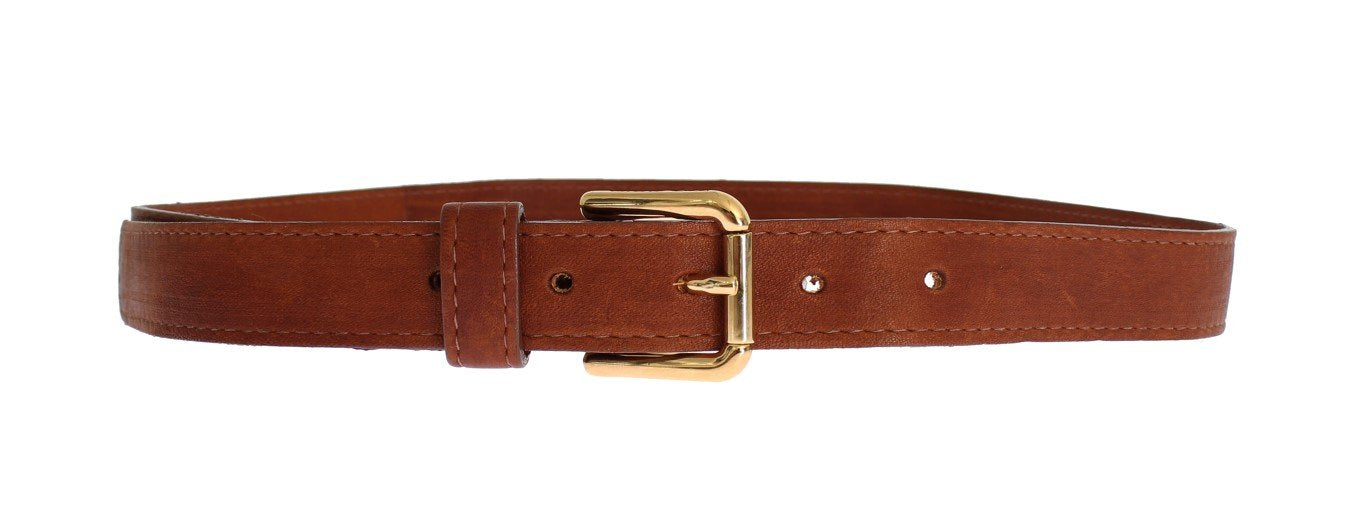 Brown Leather Gold Buckle Logo Belt