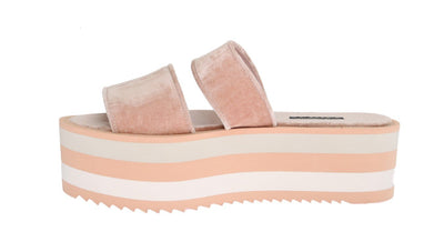 Pink Velvet Flip Flop Platform Wedges