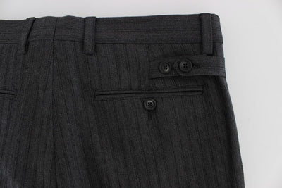 Gray Striped Wool Cotton Slim Pants