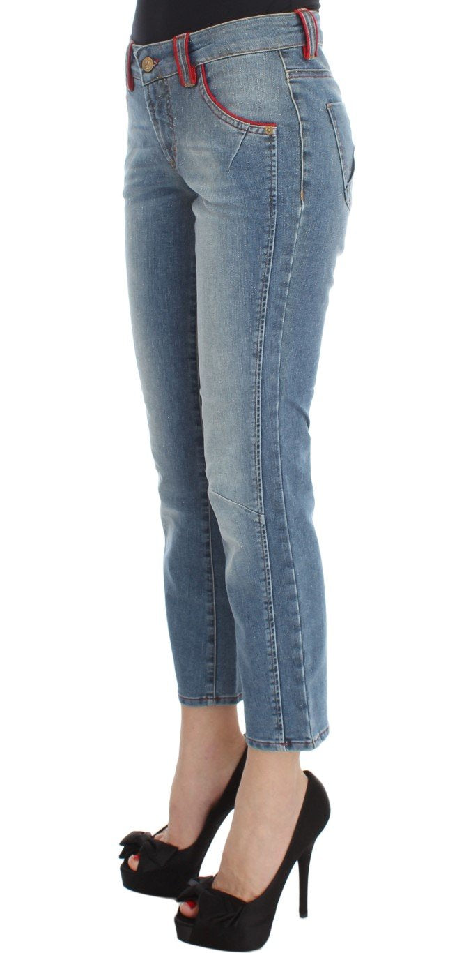 Blue Wash Cotton Blend Slim Fit Cropped Jeans