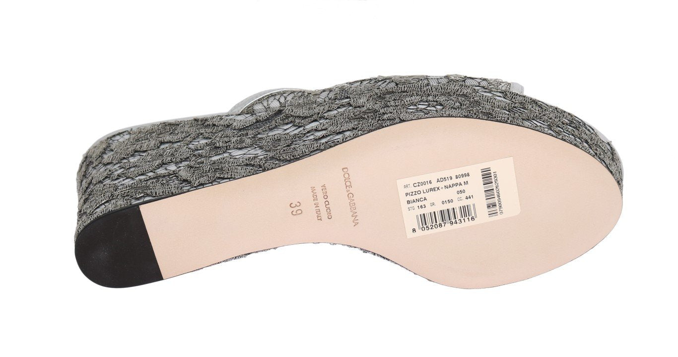 Silver Crystal Lace Flip Flop Wedges Shoes