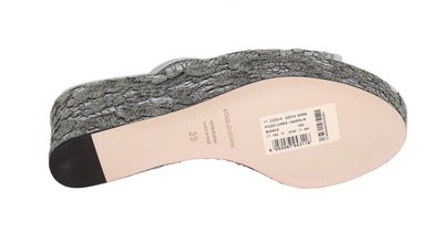 Silver Crystal Lace Flip Flop Wedges Shoes