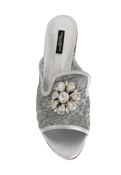 Silver Crystal Lace Flip Flop Wedges Shoes