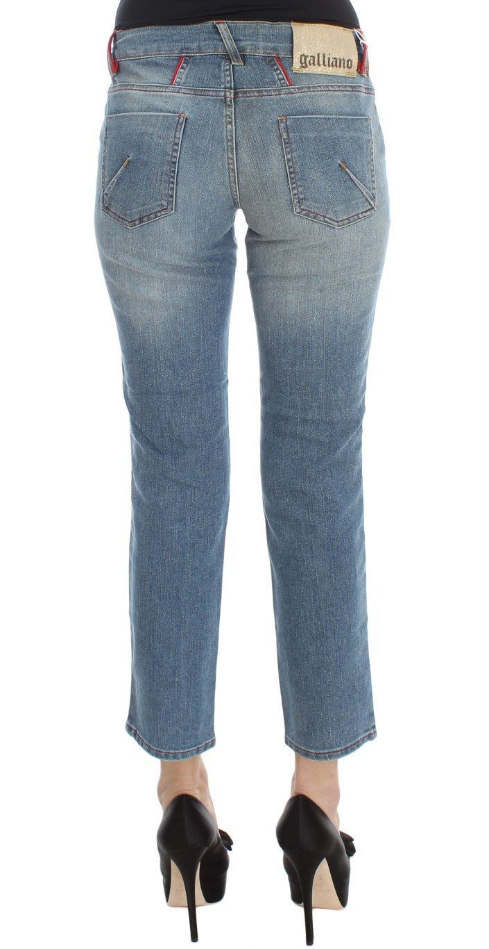 Blue Wash Cotton Blend Slim Fit Cropped Jeans