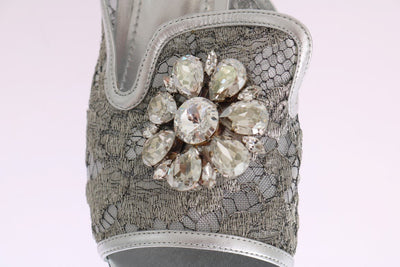 Silver Crystal Lace Flip Flop Wedges Shoes
